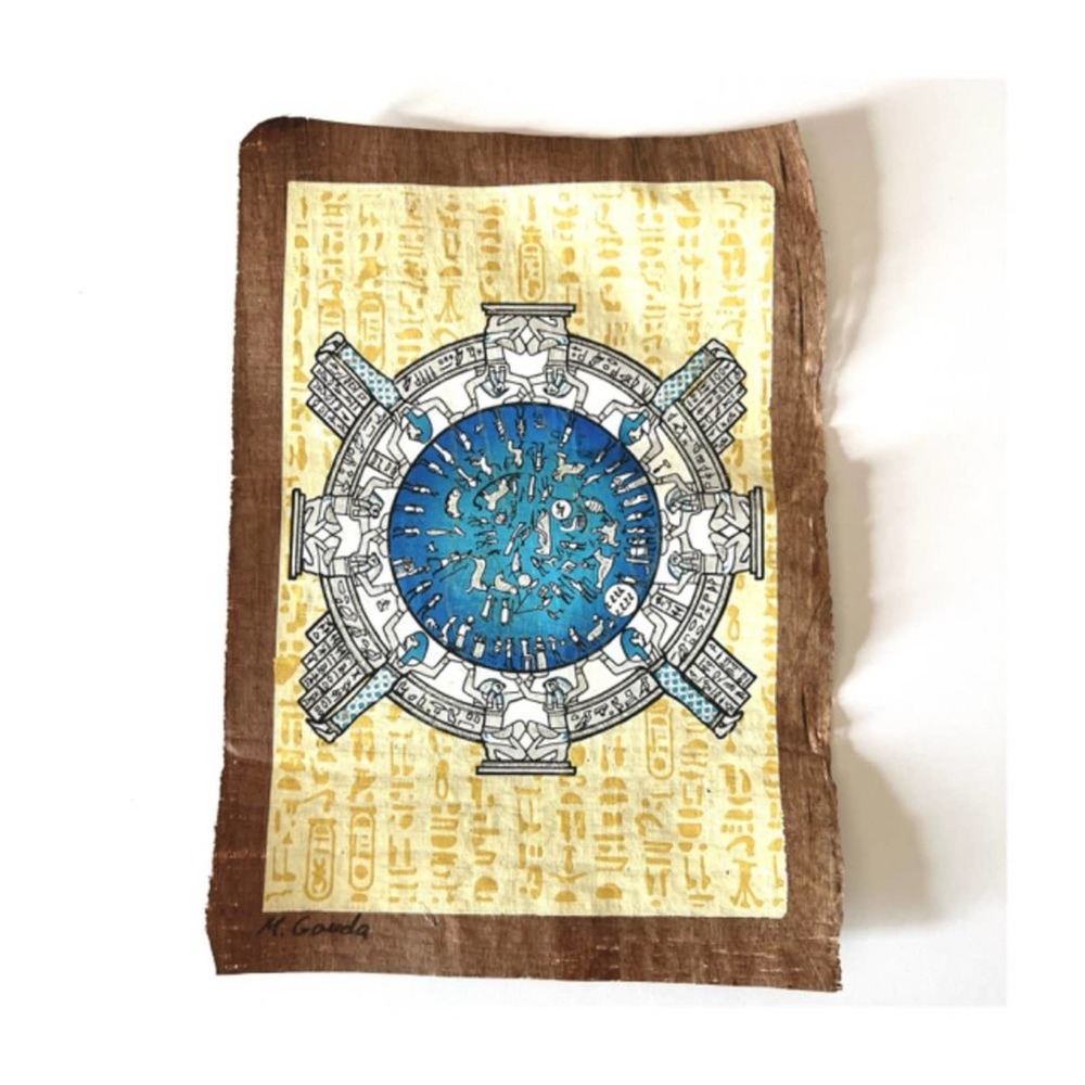 Ancient Egyptian Astrological Calendar on Dark Papyrus - 9"x13"